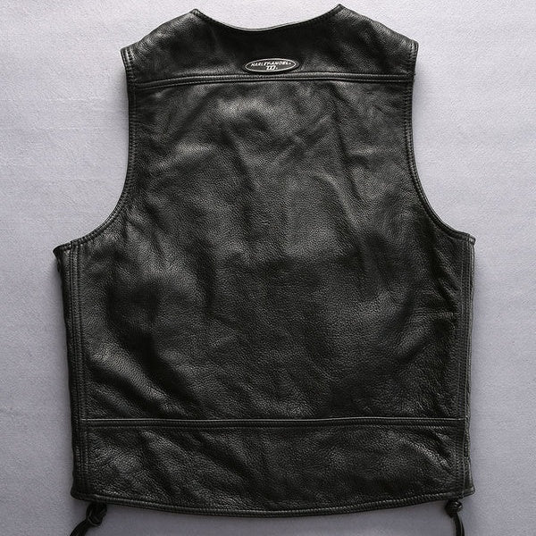 Harley vest steel chain genuine leather vest-A34