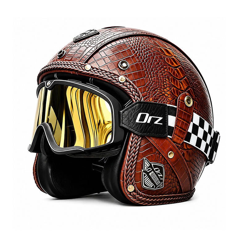 KTVMOTO Matte Leather Retro Motorcycle Half Helmet-I19