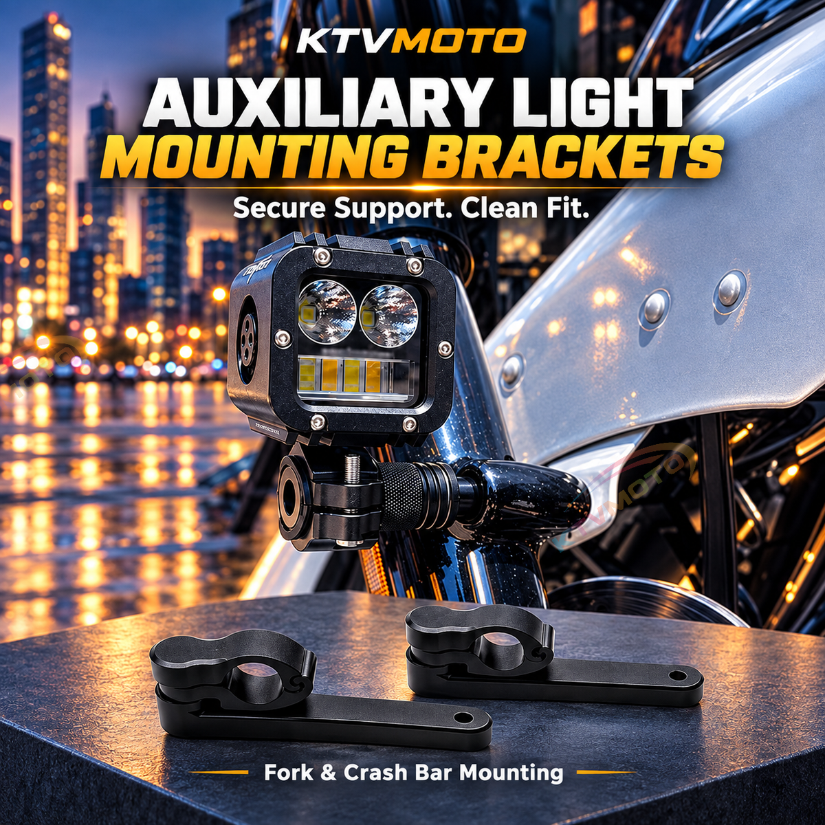 KTVMOTO Harley & Gold Wing GL1800 Auxiliary Light Mount Brackets-ML17