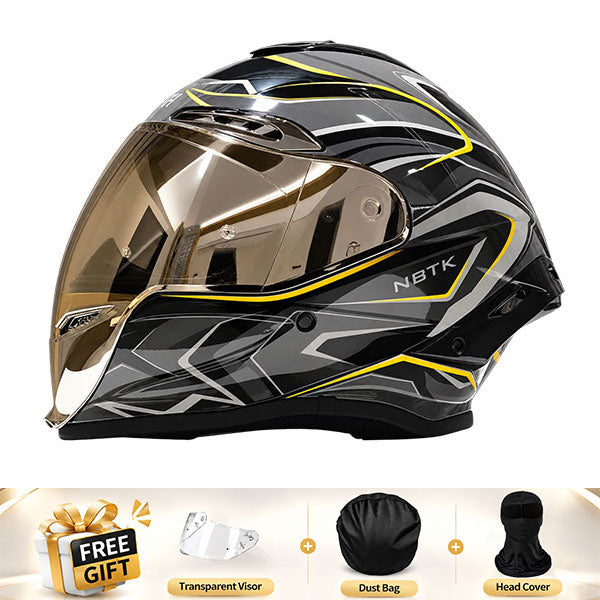 Cool full-face motorcycle helmet, featuring a rear spoiler and an extended visor-I308