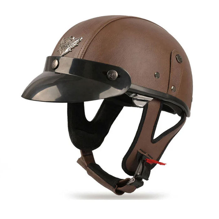 Retro cruiser motorcycle helmet with concealed inner visor-I31