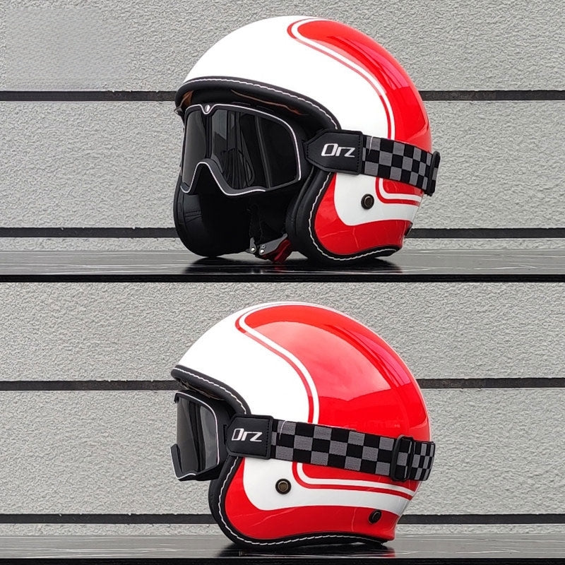 Retro-style open-face motorcycle helmet with built-in visor-I22
