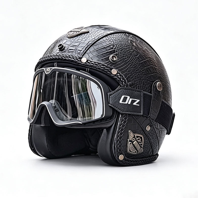 KTVMOTO Matte Leather Retro Motorcycle Half Helmet-I19