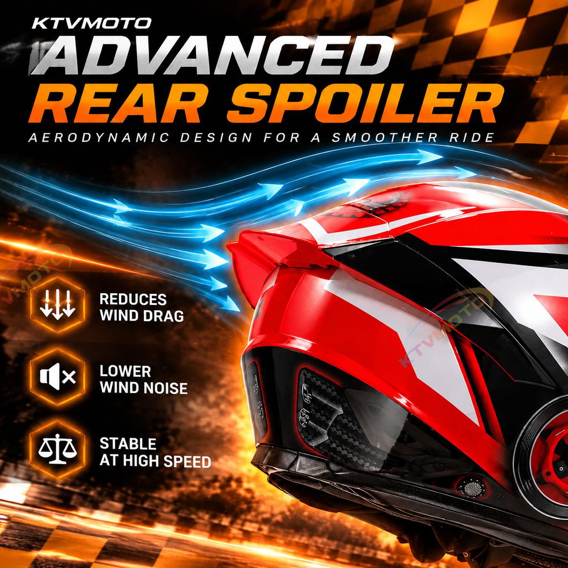 Full-face motorcycle helmet with a large rear spoiler and mosaic pattern-I312