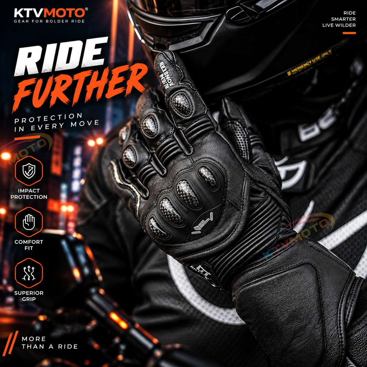 KTVMOTO Carbon Fiber Shell Windproof Motorcycle Riding Gloves-GT02