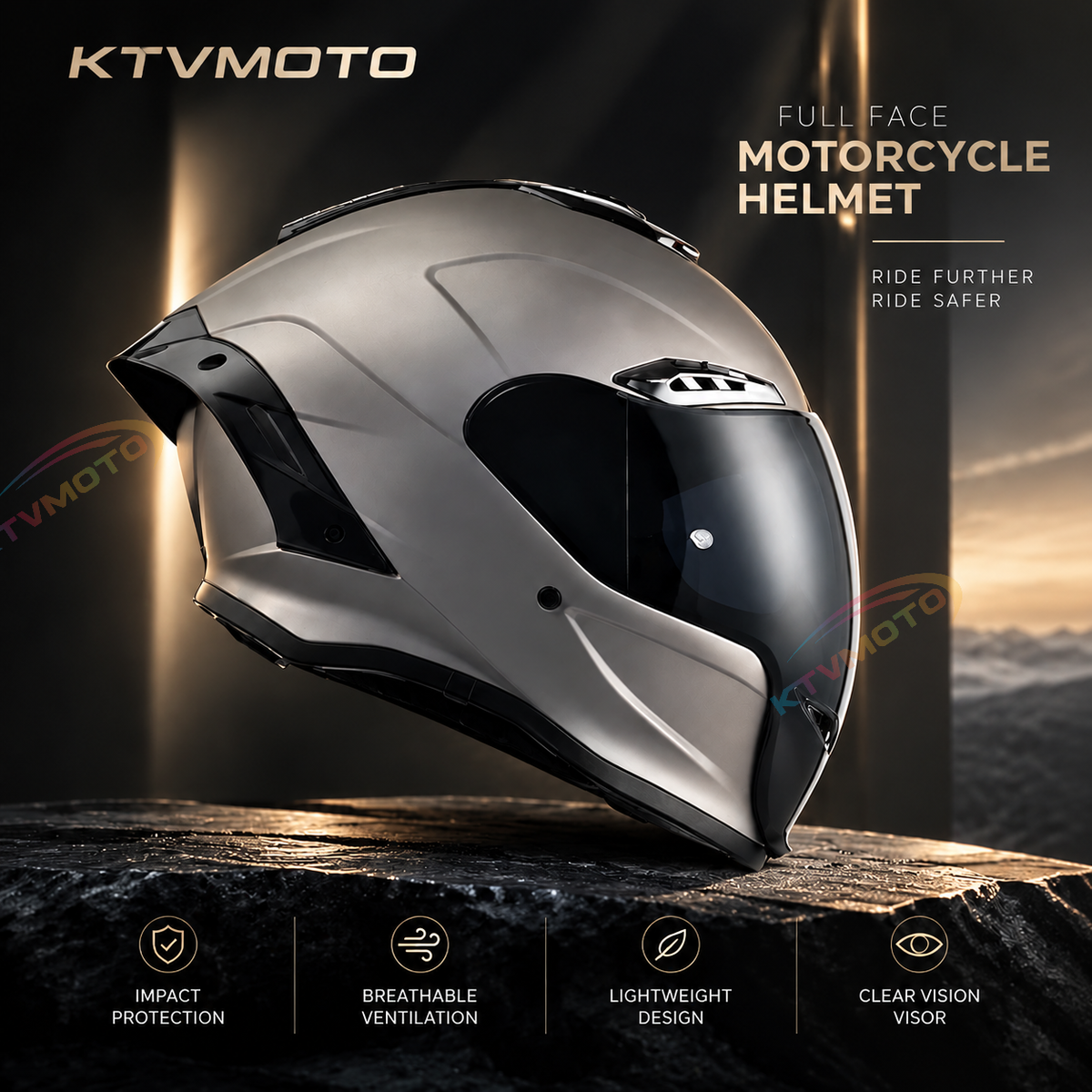 Cool full-face motorcycle helmet, featuring a rear spoiler and an extended visor-I308