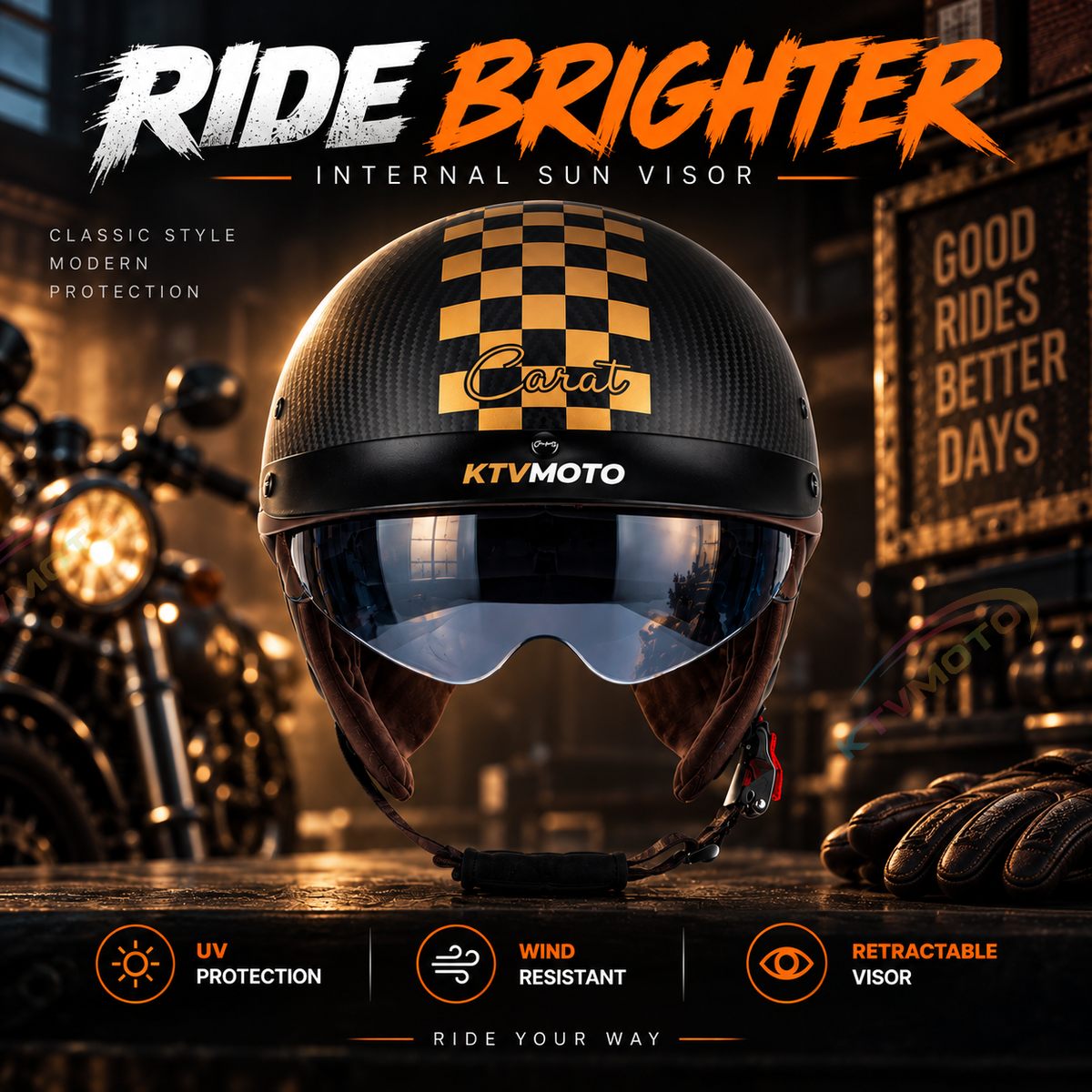 Lightweight Retro Carbon Fiber Motorcycle Half-Helmet-I138