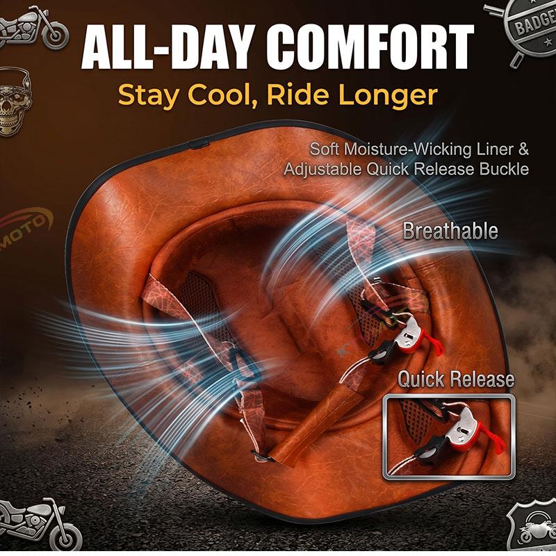 Cowboy-style leather motorcycle half helmet- I08