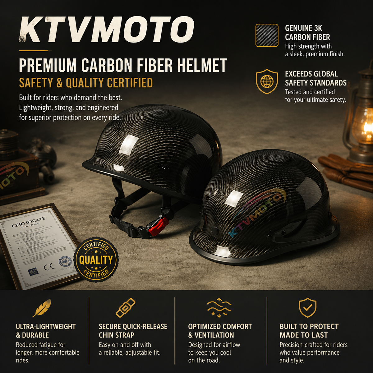 Carbon fiber retro motorcycle half helmet-I51