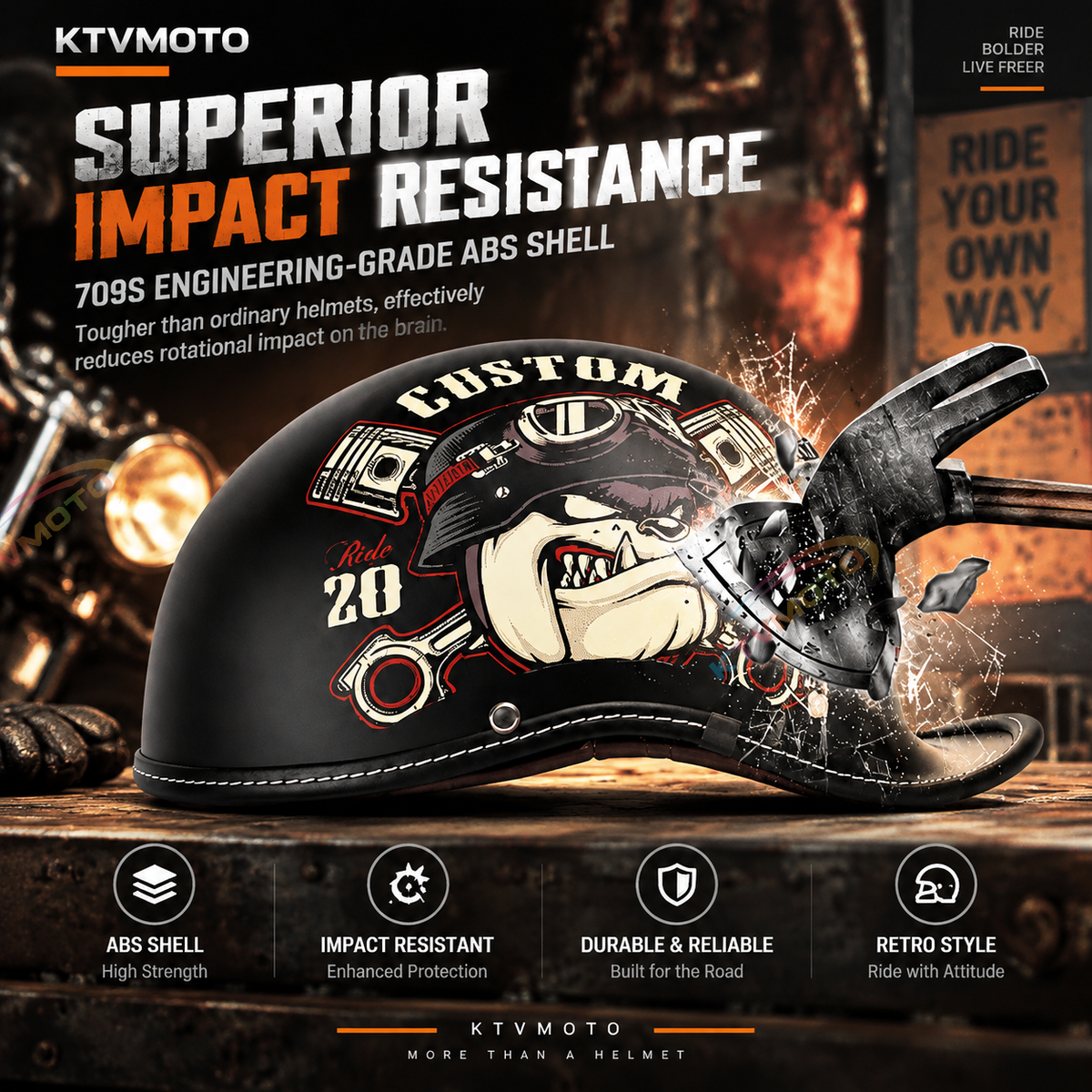 Retro-style motorcycle half-helmet with a ducktail design-I298