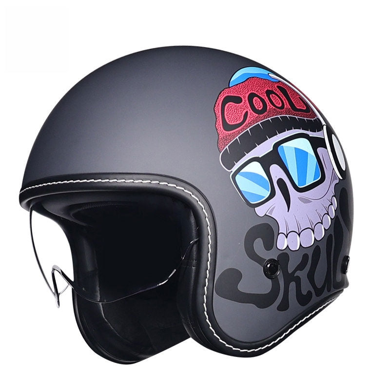 Retro-style open-face motorcycle helmet with built-in visor-I22