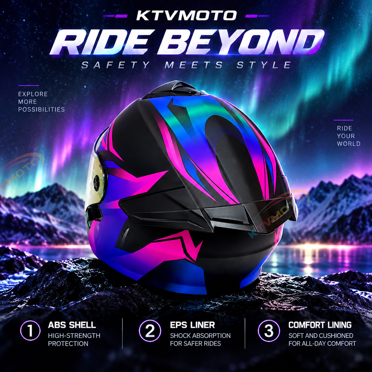 All-Season Motorcycle Helmet with Aurora Visor-I291