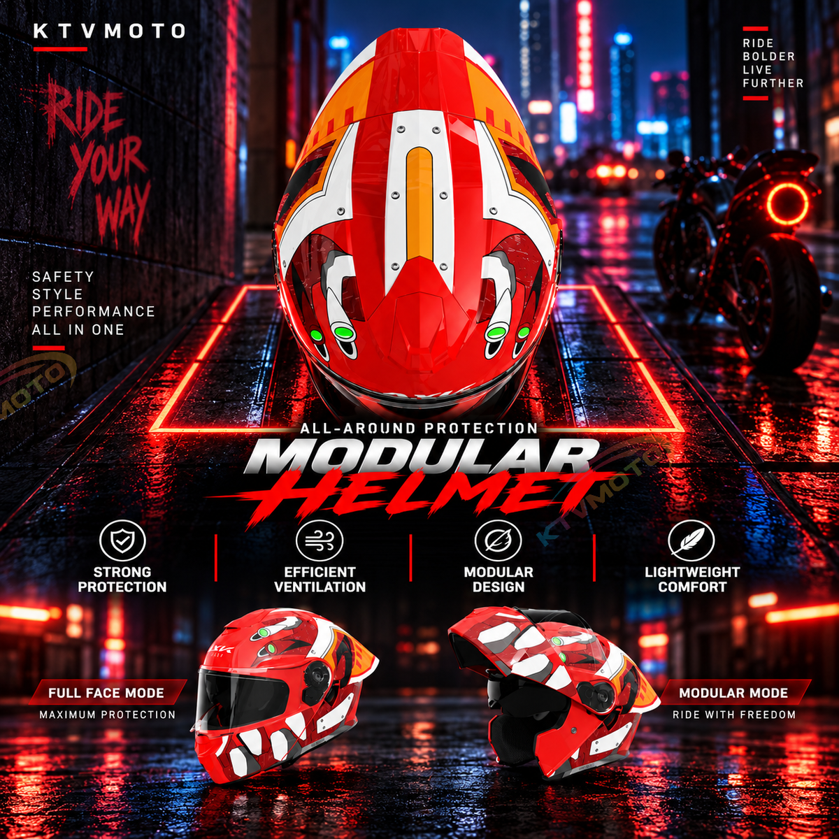 Full-face modular motorcycle helmet with dual visors-I286