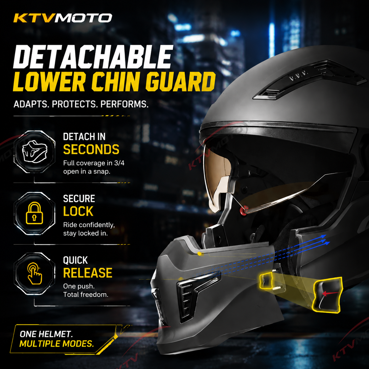 DOT-Certified Modular Motorcycle Helmet (Convertible Full-Face)-I165