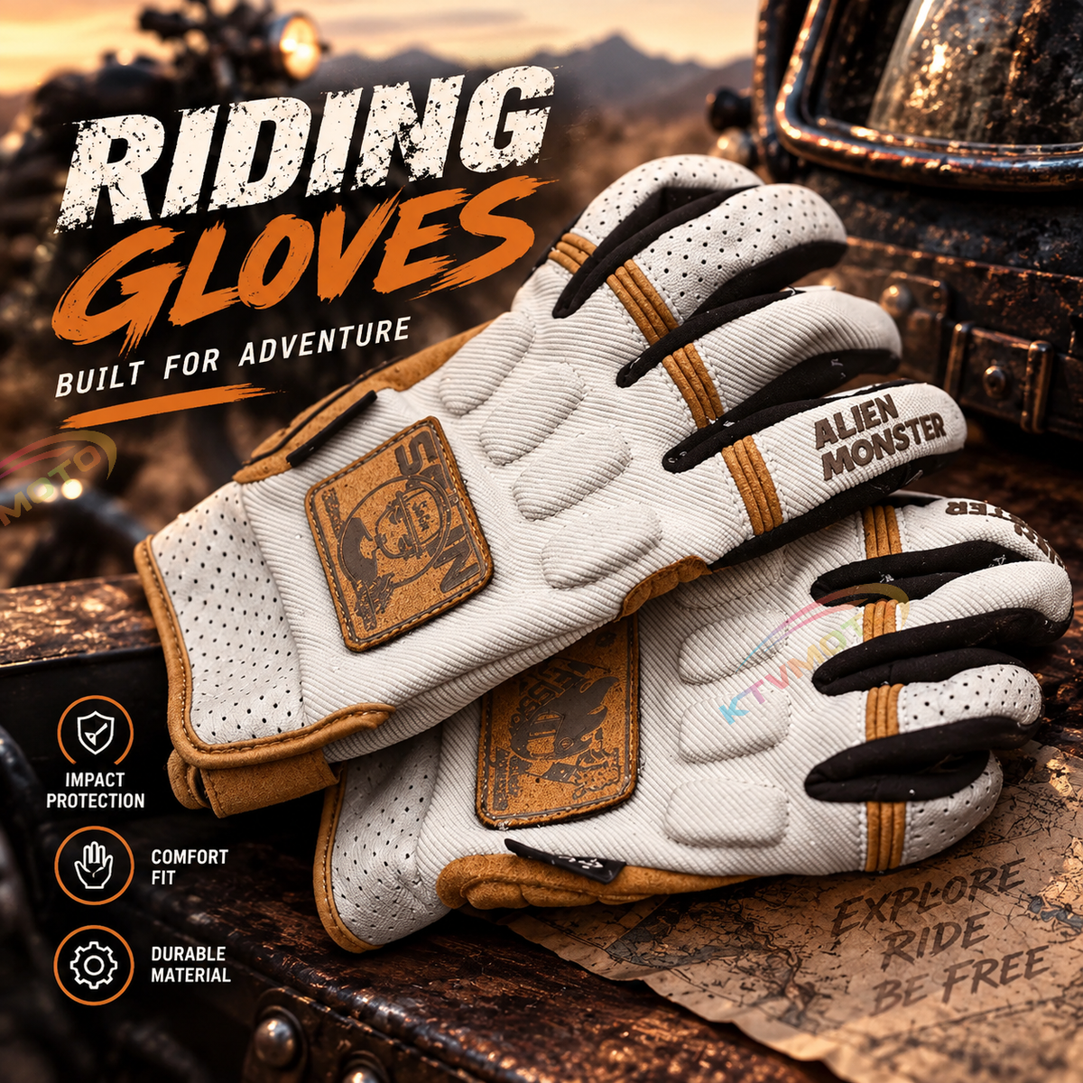 KTVMOTO DIY Retro Cruiser Touchscreen Motorcycle Gloves - G28