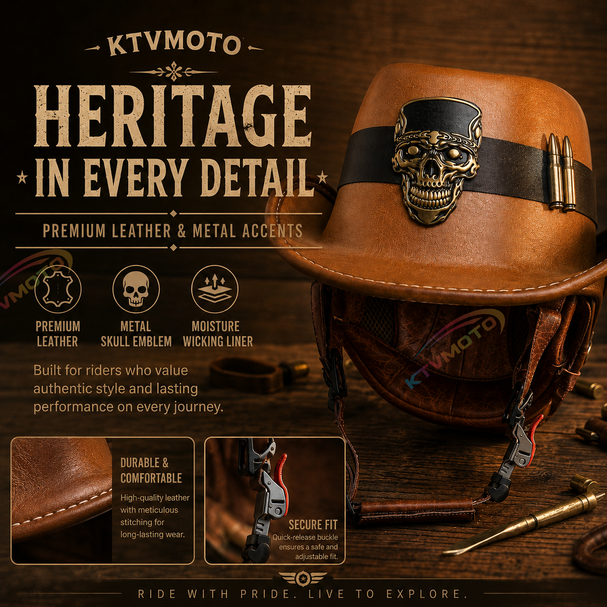 Cowboy-style leather motorcycle half helmet- I08