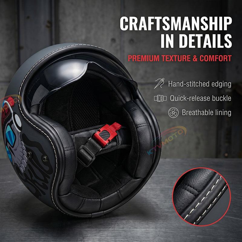 Retro-style open-face motorcycle helmet with built-in visor-I22