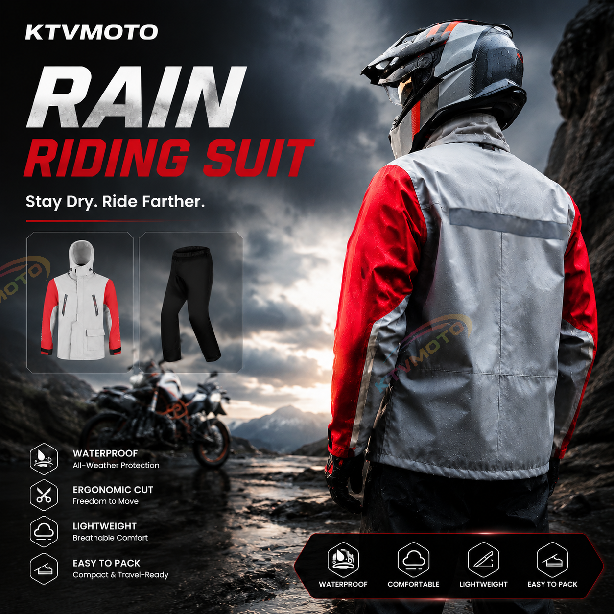 Two-piece motorcycle rain suit（Set）-C16