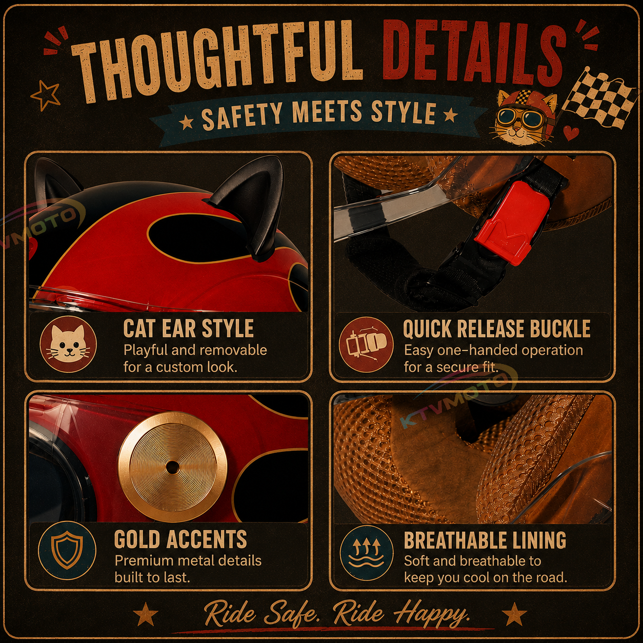 Cute cat ear motorcycle helmet-open design-I70