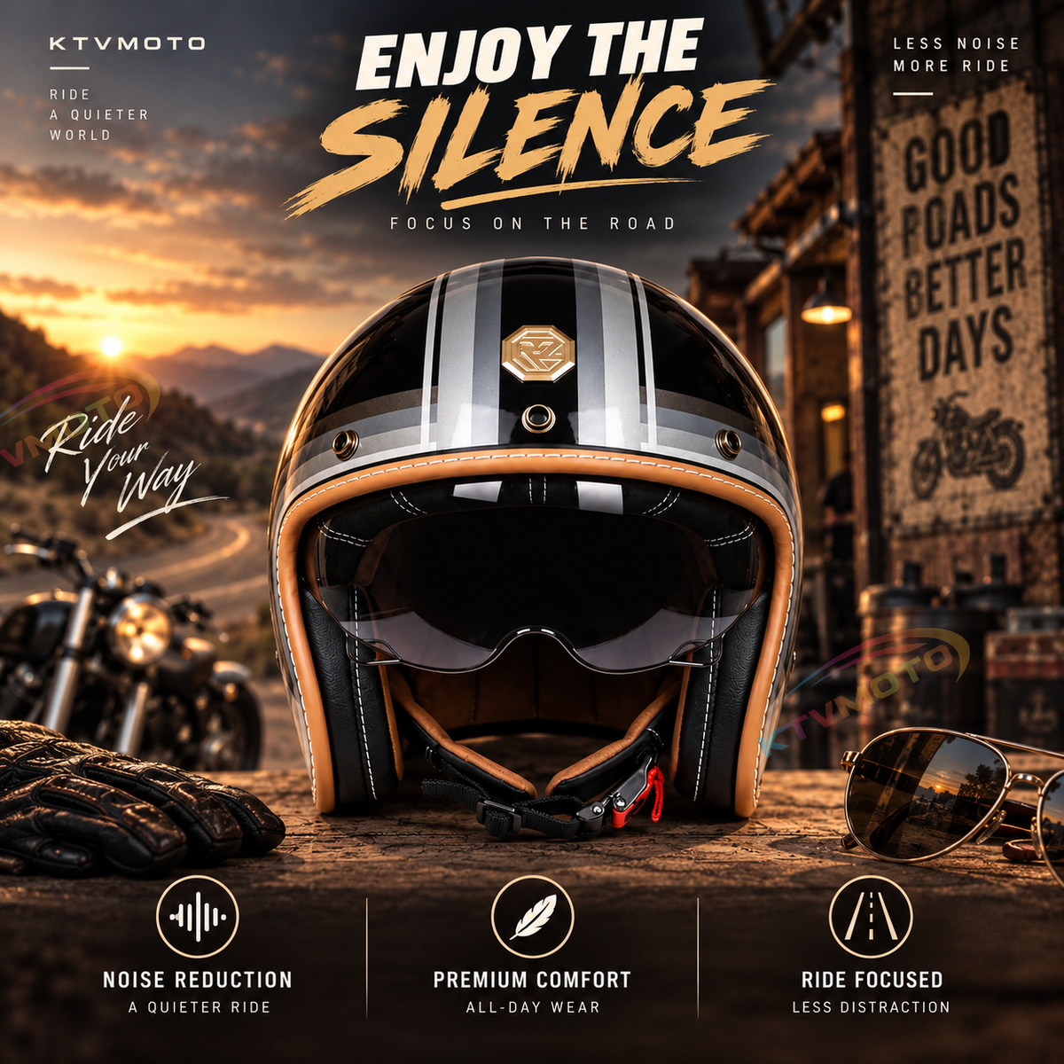 KTVMOTO Retro-style open-face motorcycle helmet-I25