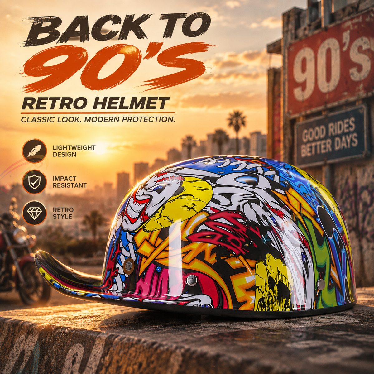 KTVMOTO Open Face Motorcycle Helmet with Visor Vintage Rider Helmet-I275