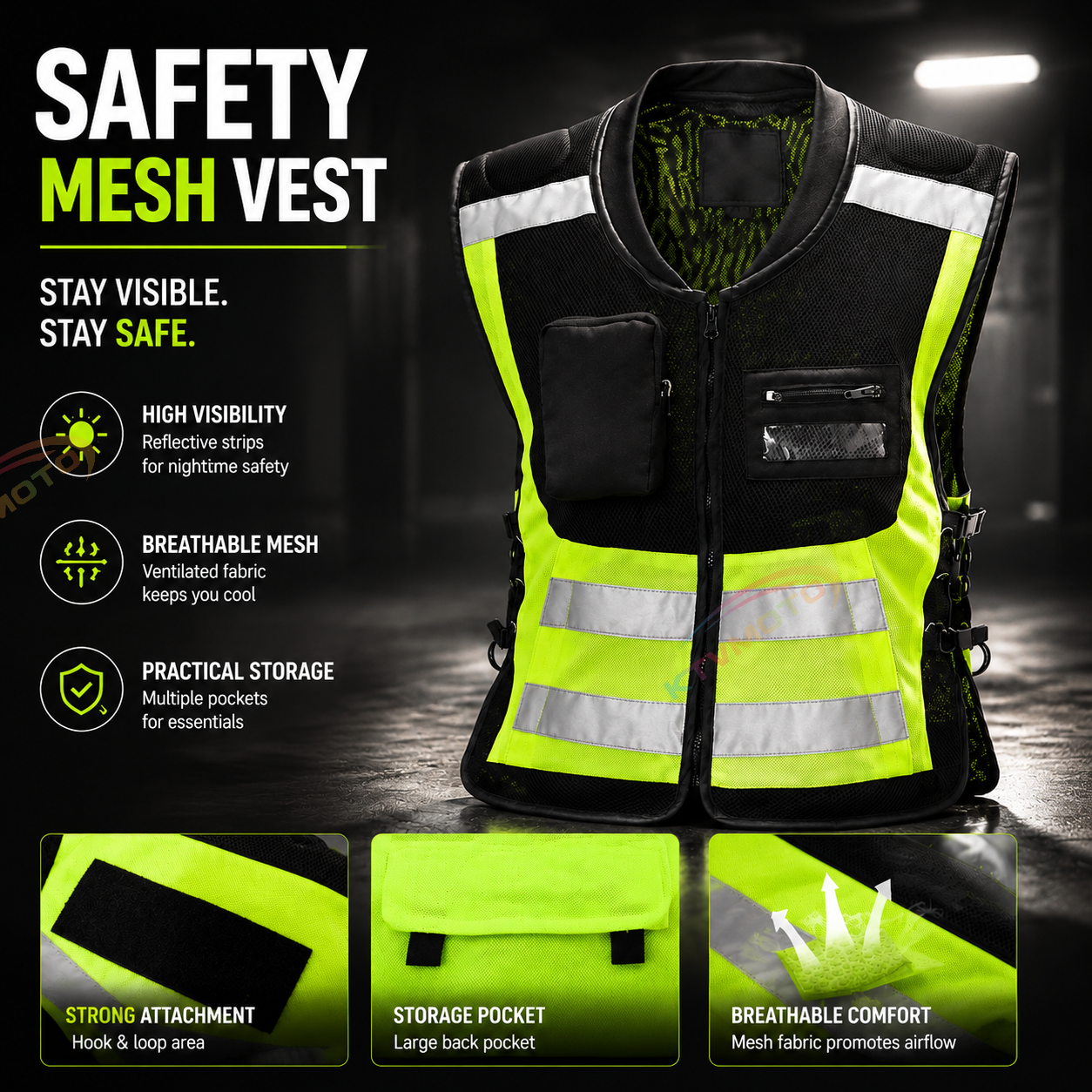 Reflective vest for motorcycle racing and rally riding-J101