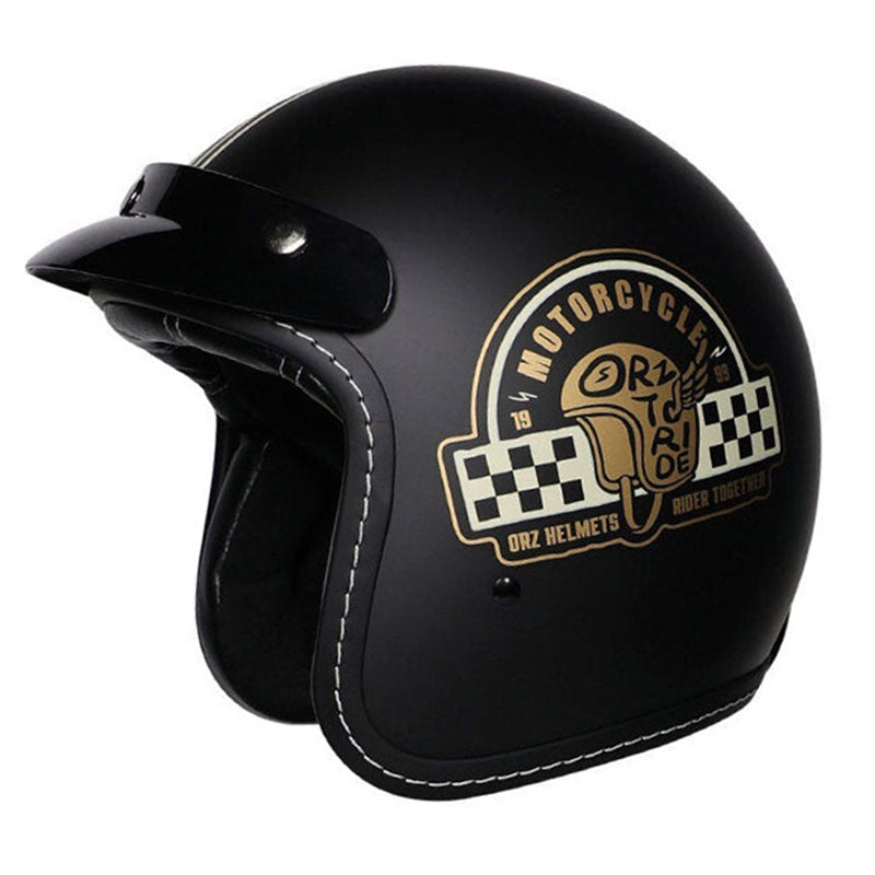KTVMOTO Retro Open Face Motorcycle Helmet – Vintage Graphic Style-I21