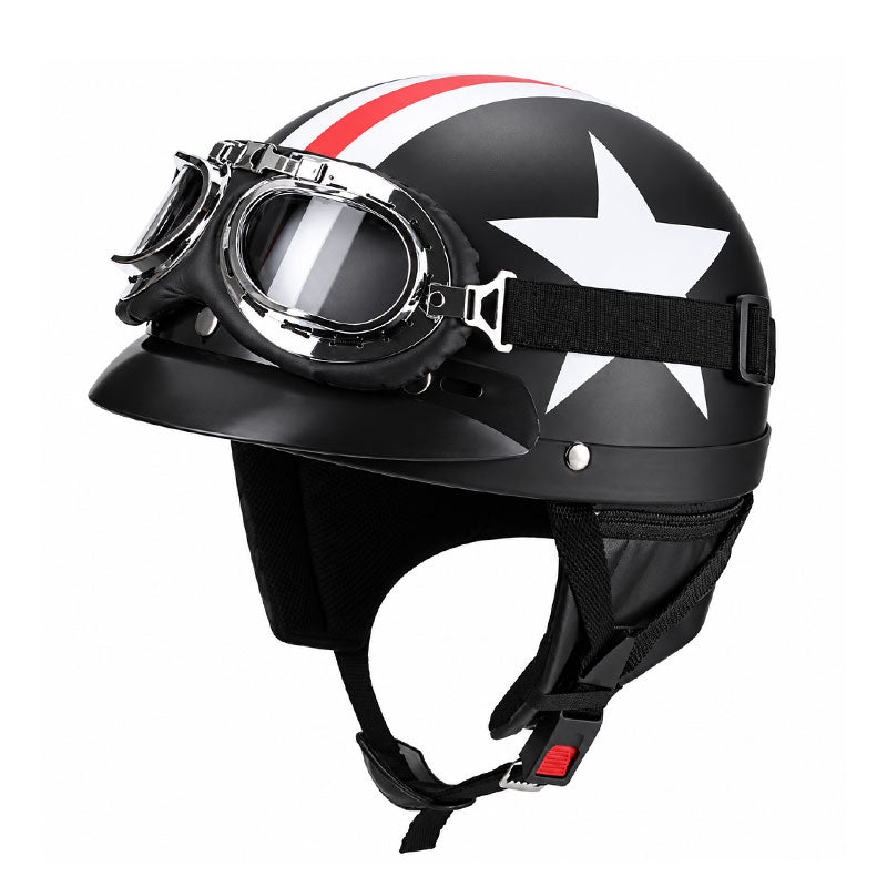 KTVMOTO Retro Motorcycle Half Helmet with Vintage Goggles & Visor-I267