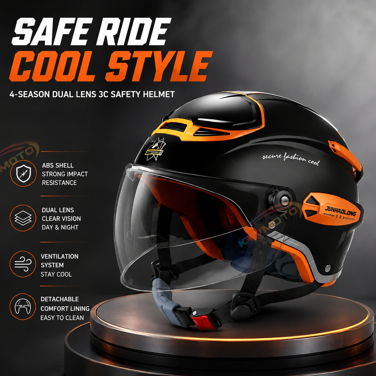 KTVMOTO Open Face Motorcycle Helmet with Dual Visor for Adults-I263