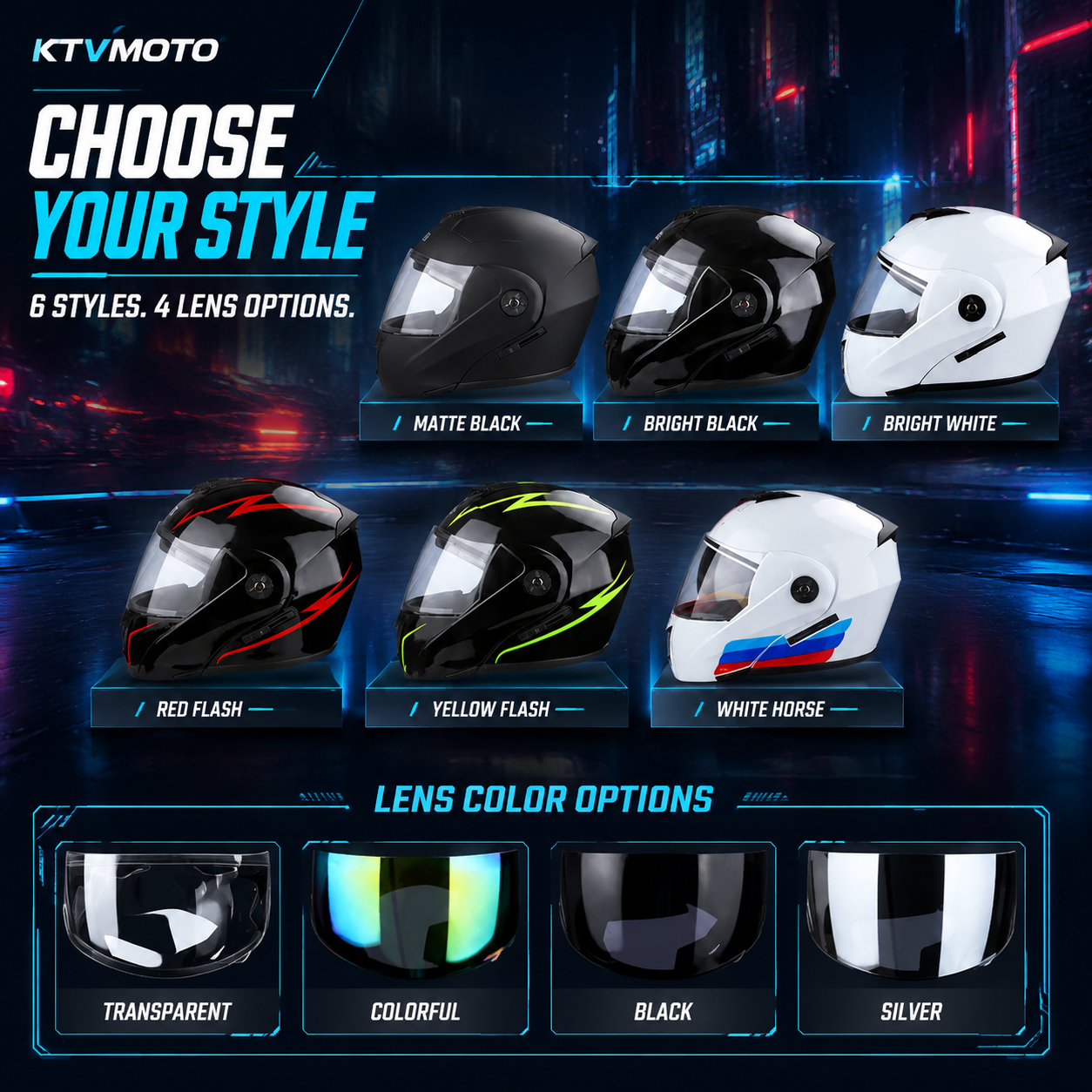 Motorcycle flip-up helmet with lightweight dual-lens design-I145