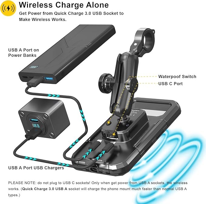 Waterproof Wireless Charging Motorcycle Bike Holder - M22