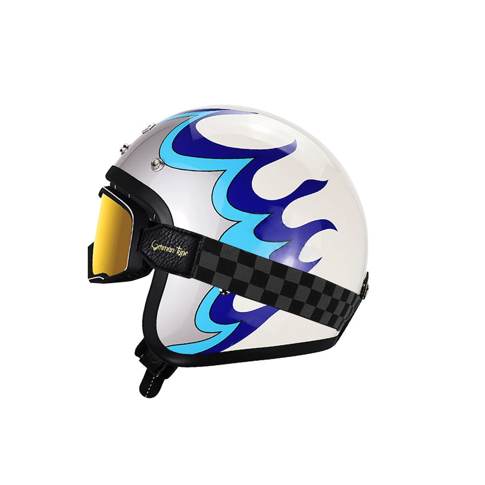 Retro Flame Pattern Convertible Motorcycle Helmet-I64