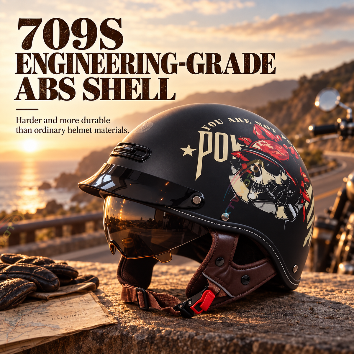 KTVMOTO Retro Motorcycle Half Helmet with ABS Shell & EPS Liner-I302