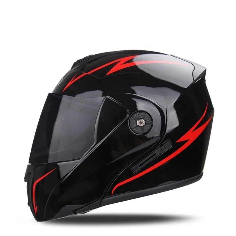 Motorcycle flip-up helmet with lightweight dual-lens design-I145