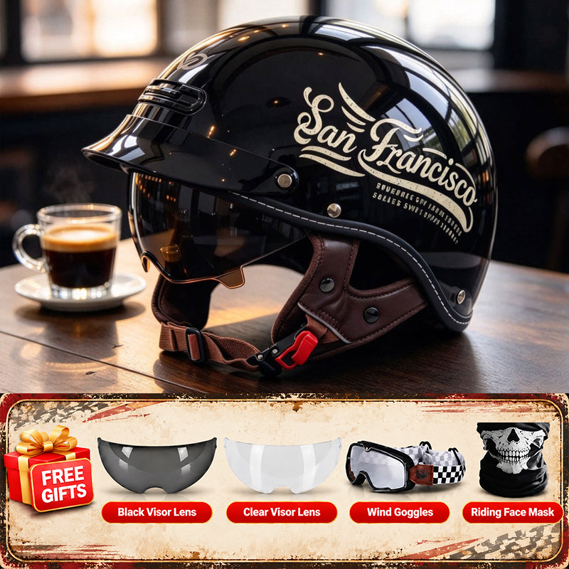 KTVMOTO Retro Motorcycle Half Helmet with ABS Shell & EPS Liner-I302