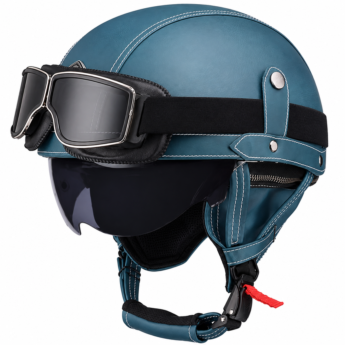 KTVMOTO Vintage Leather Motorcycle Helmet with- I06