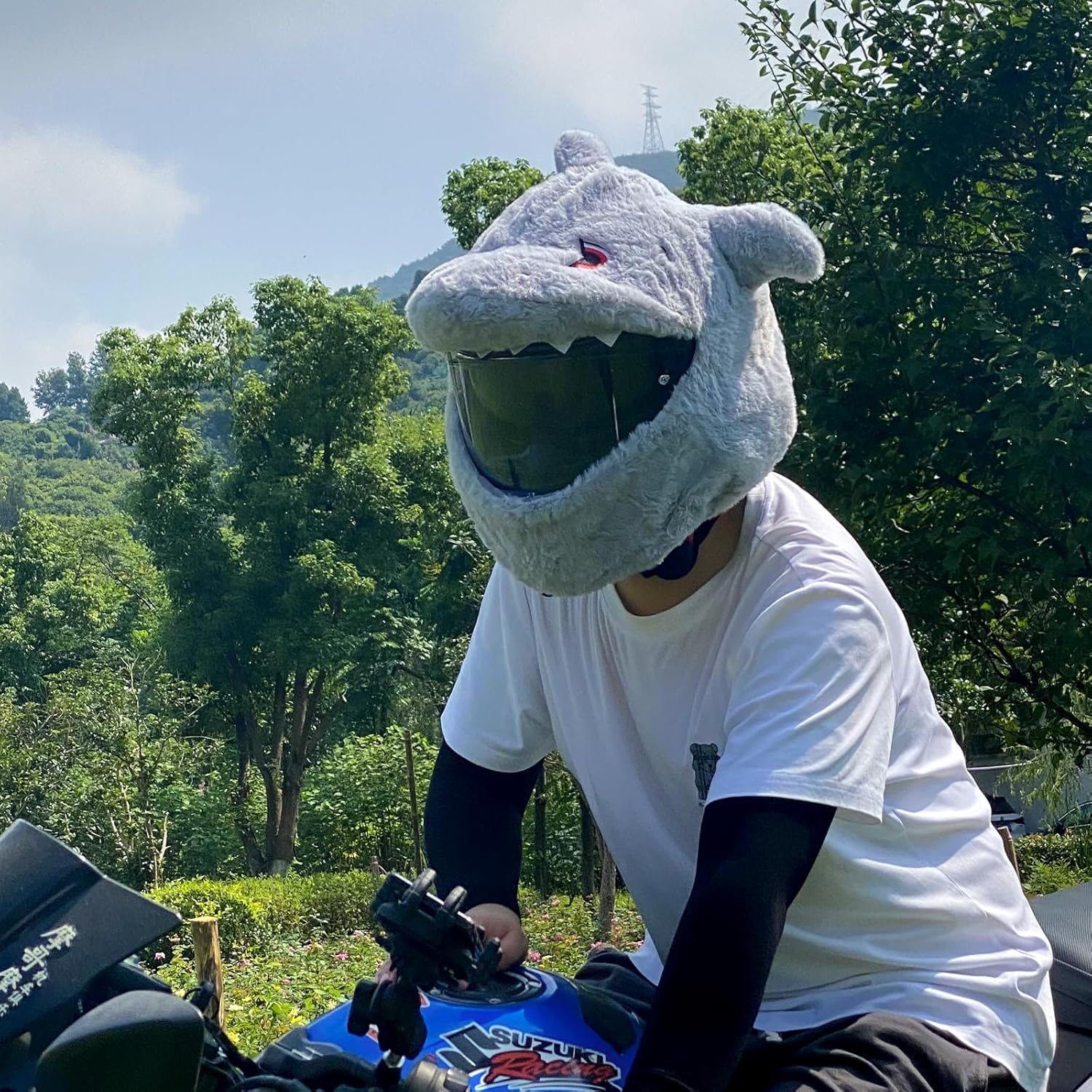Funny motorcycle helmet covers-Gray Shark