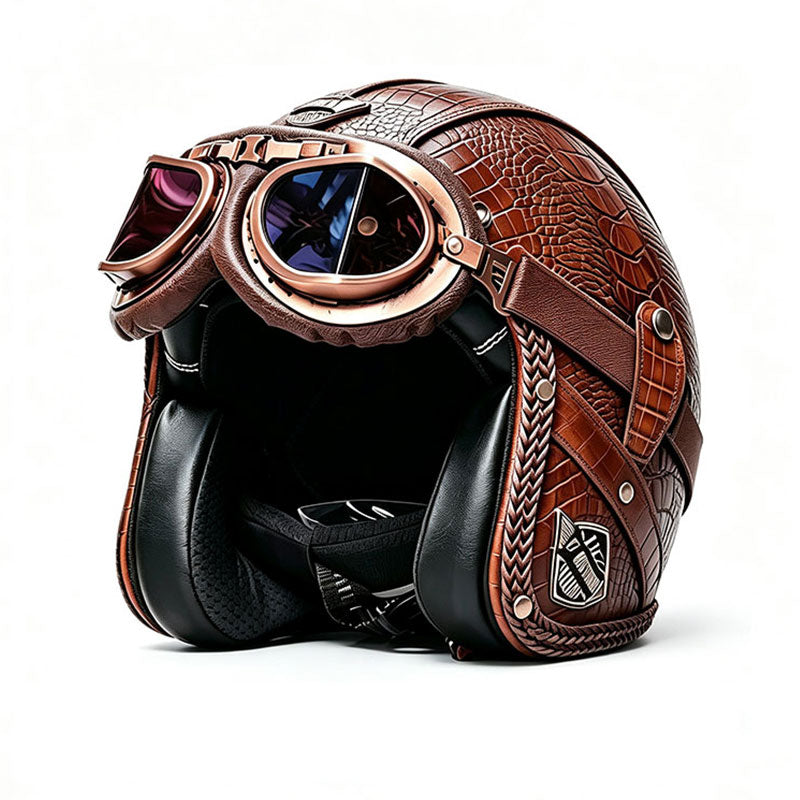KTVMOTO Matte Leather Retro Motorcycle Half Helmet-I19