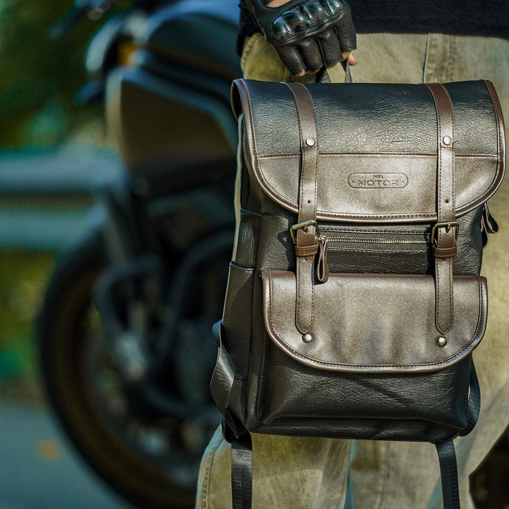 Retro faux PU leather motorcycle backpack-B11