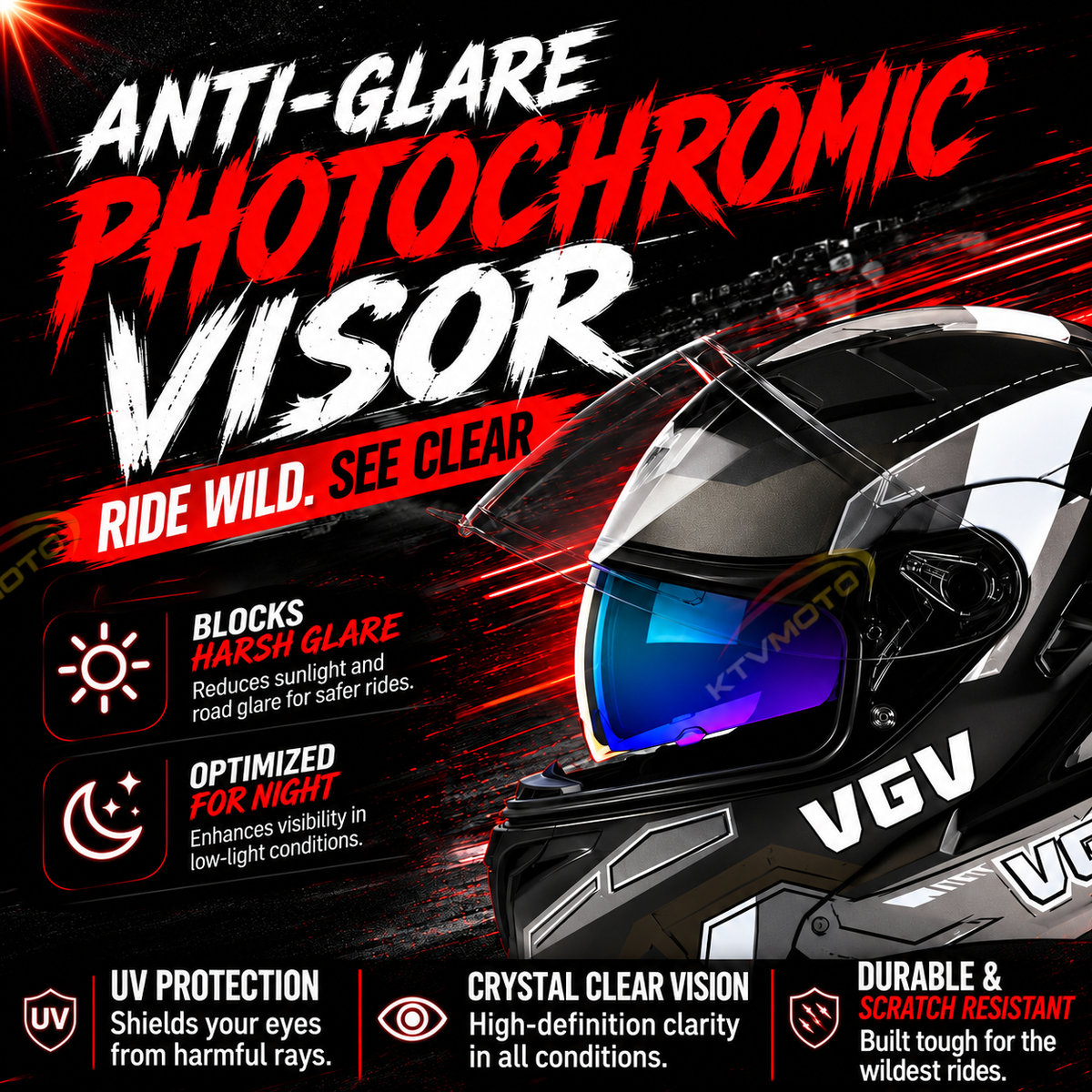 KTVMOTO Motorcycle colored lens flip helmet with built-in Bluetooth - I261