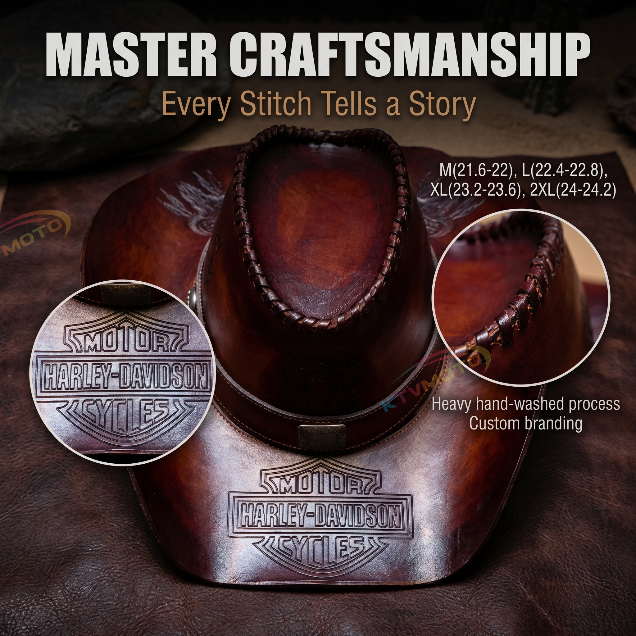 Retro genuine leather motorcycle cowboy riding cap-I115