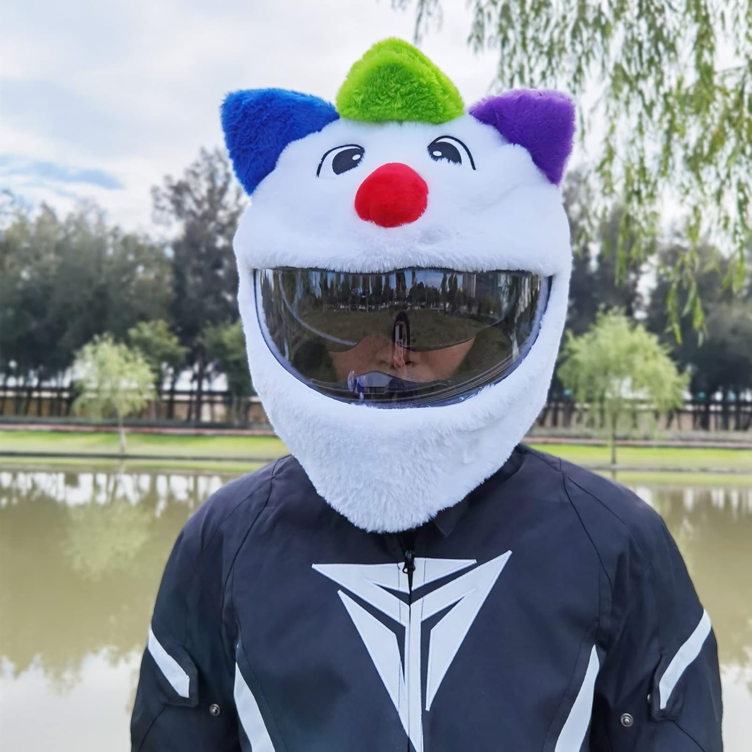 Funny motorcycle helmet covers-White clown