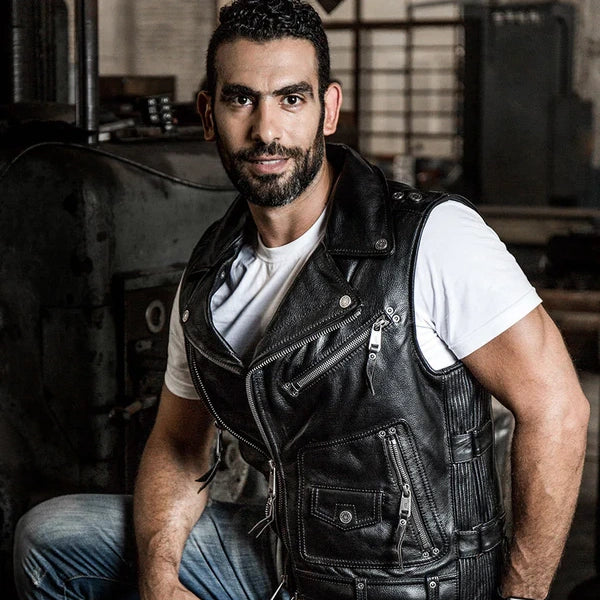 Thickened cowhide lapel vest-A31