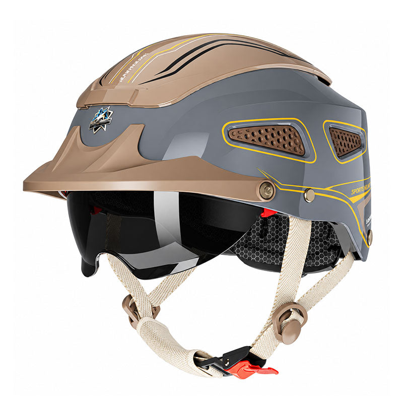 KTVMOTO Vintage Motorcycle Half Helmet with Sun Visor-I270