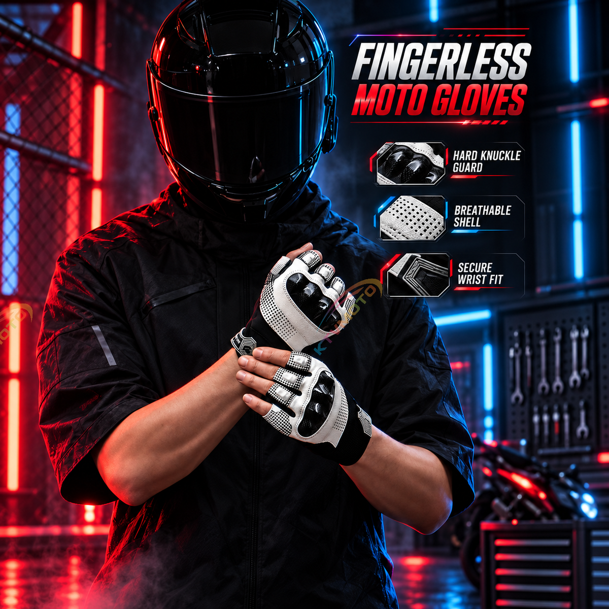 KTVMOTO Carbon Fiber Fingerless Motorcycle Gloves, Anti-Slip-G107