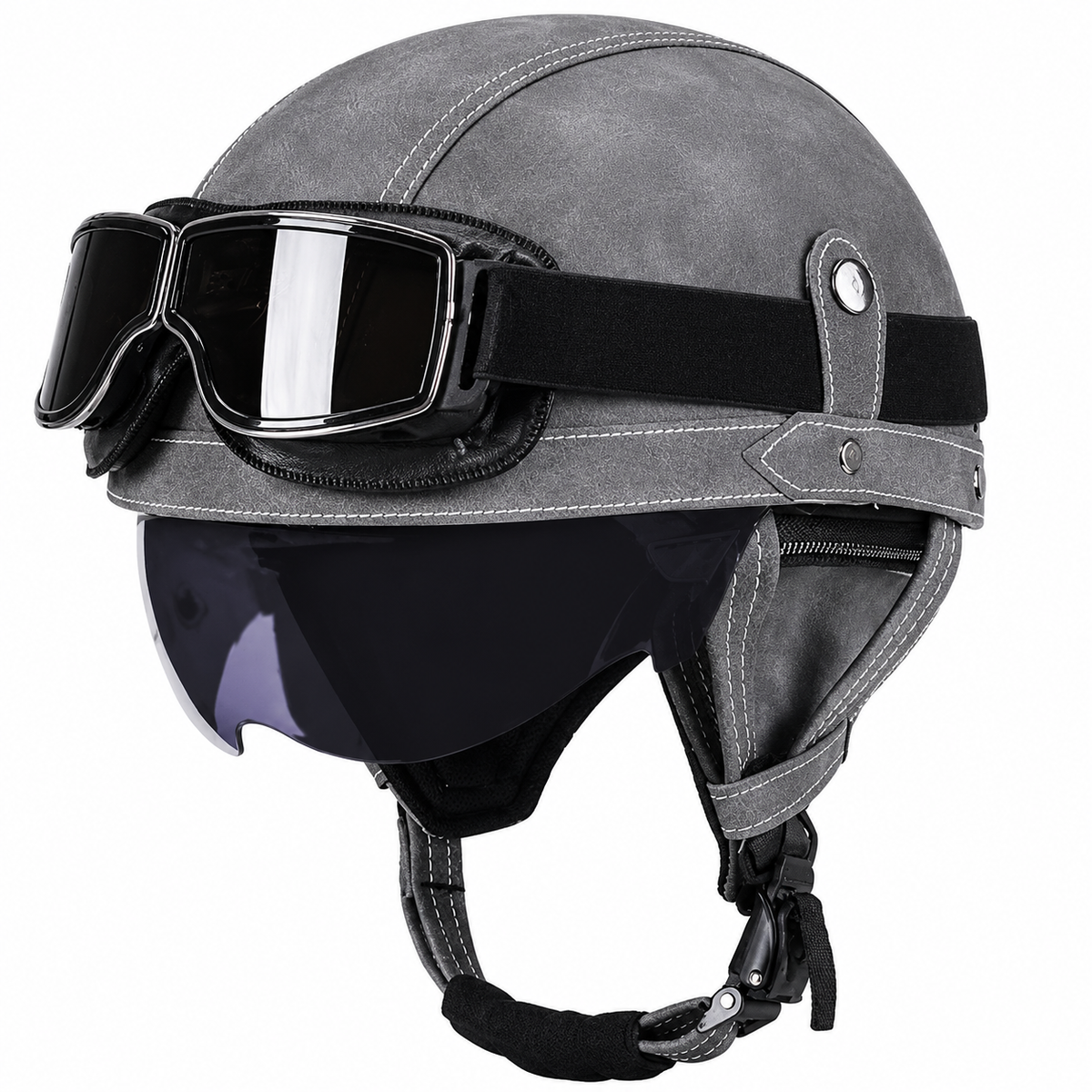 KTVMOTO Vintage Leather Motorcycle Helmet with- I06