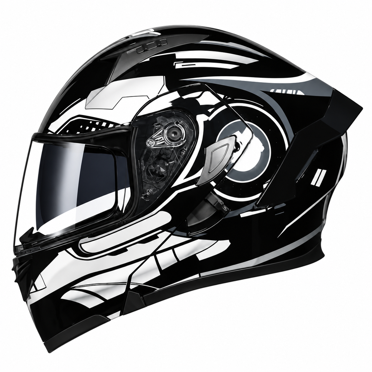 Vibrant Graffiti Dual-Visor Modular Motorcycle Helmet with Rear Spoiler-I154