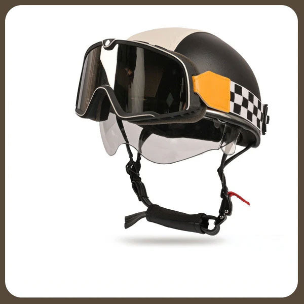 Retro two-tone cruiser motorcycle helmet with goggles-I23