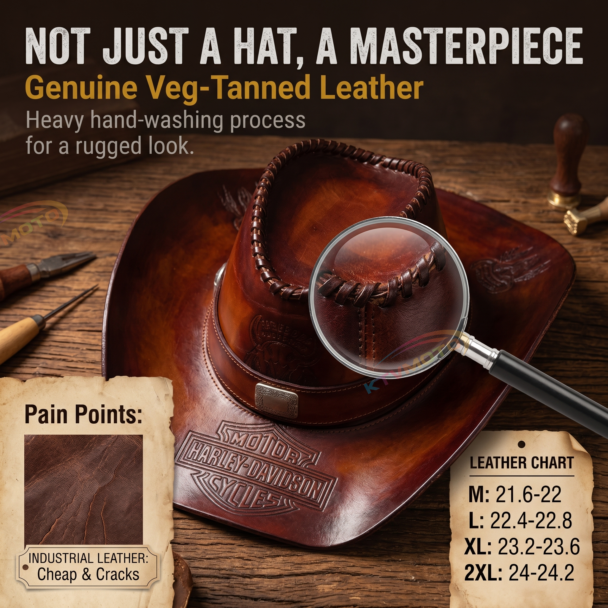 Retro genuine leather motorcycle cowboy riding cap-I115