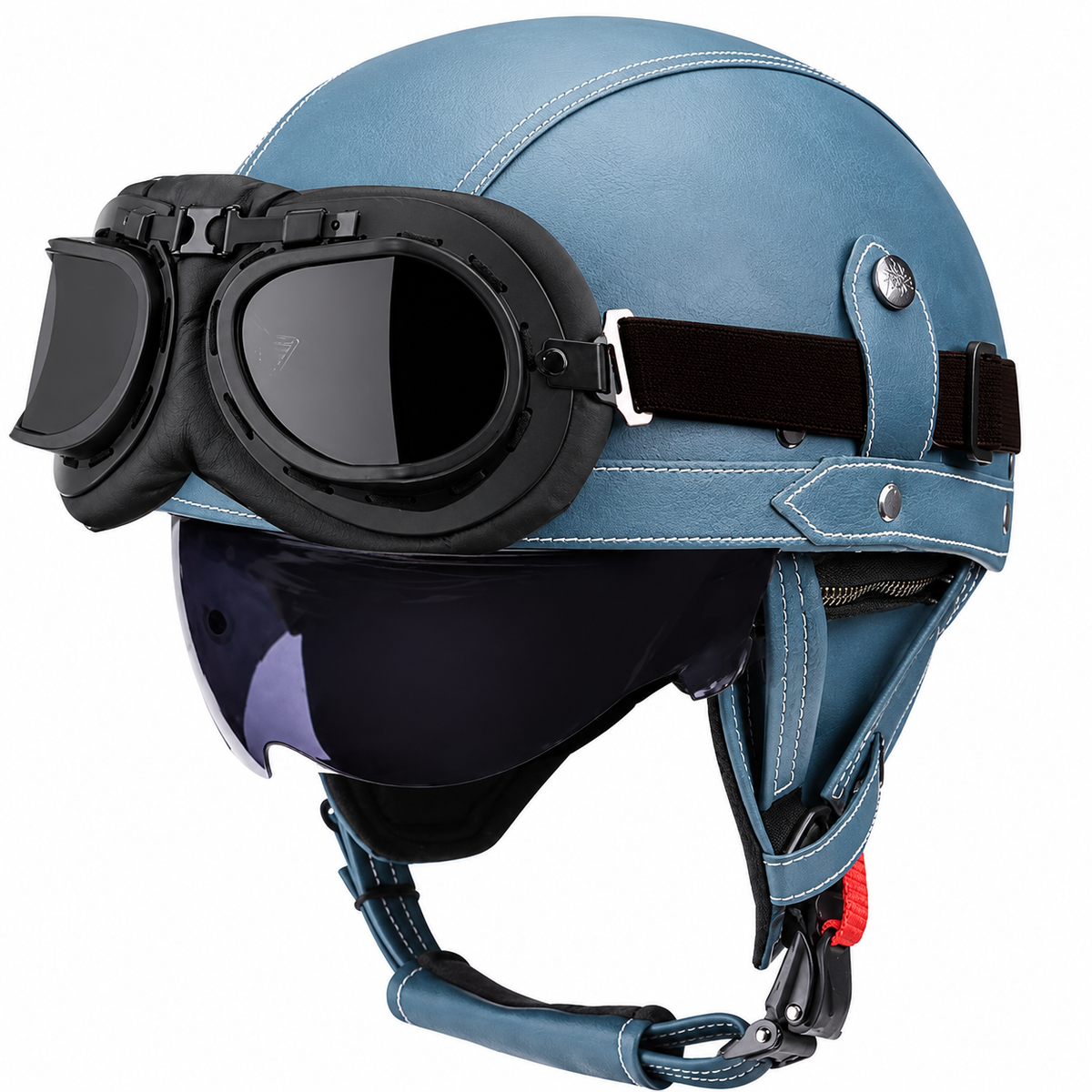 KTVMOTO Vintage Leather Motorcycle Helmet with- I06